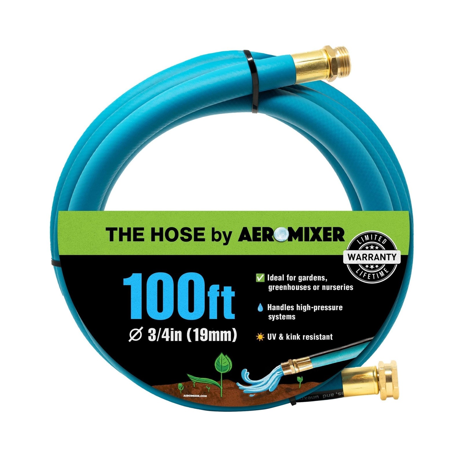 Aeromixer THE HOSE – 3/4 Inch Garden Hose 100 Ft, Kinkless Commercial Garden …
