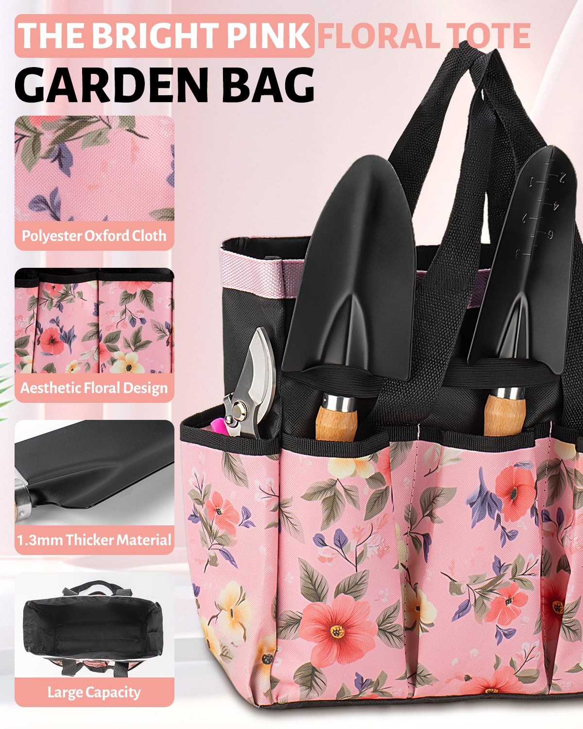 Pink Gardening Tools Set 5 Piece Womens Kit Floral Bag Gifts For Wife Garden