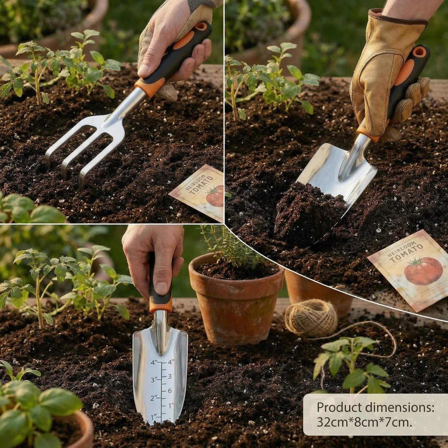 Stainless Steel Garden Tools Set Trowel Cultivator Ergonomic Kit
