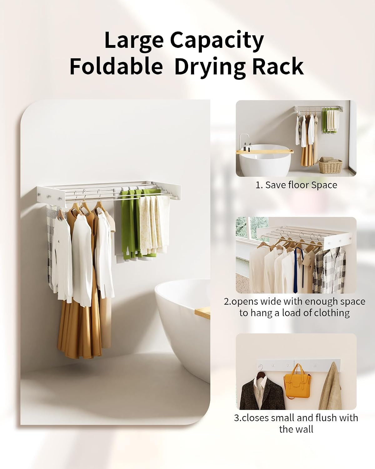 Wall Mounted Clothes Drying Rack, 31.5″ Laundry Drying Rack, Clothes Drying Rack