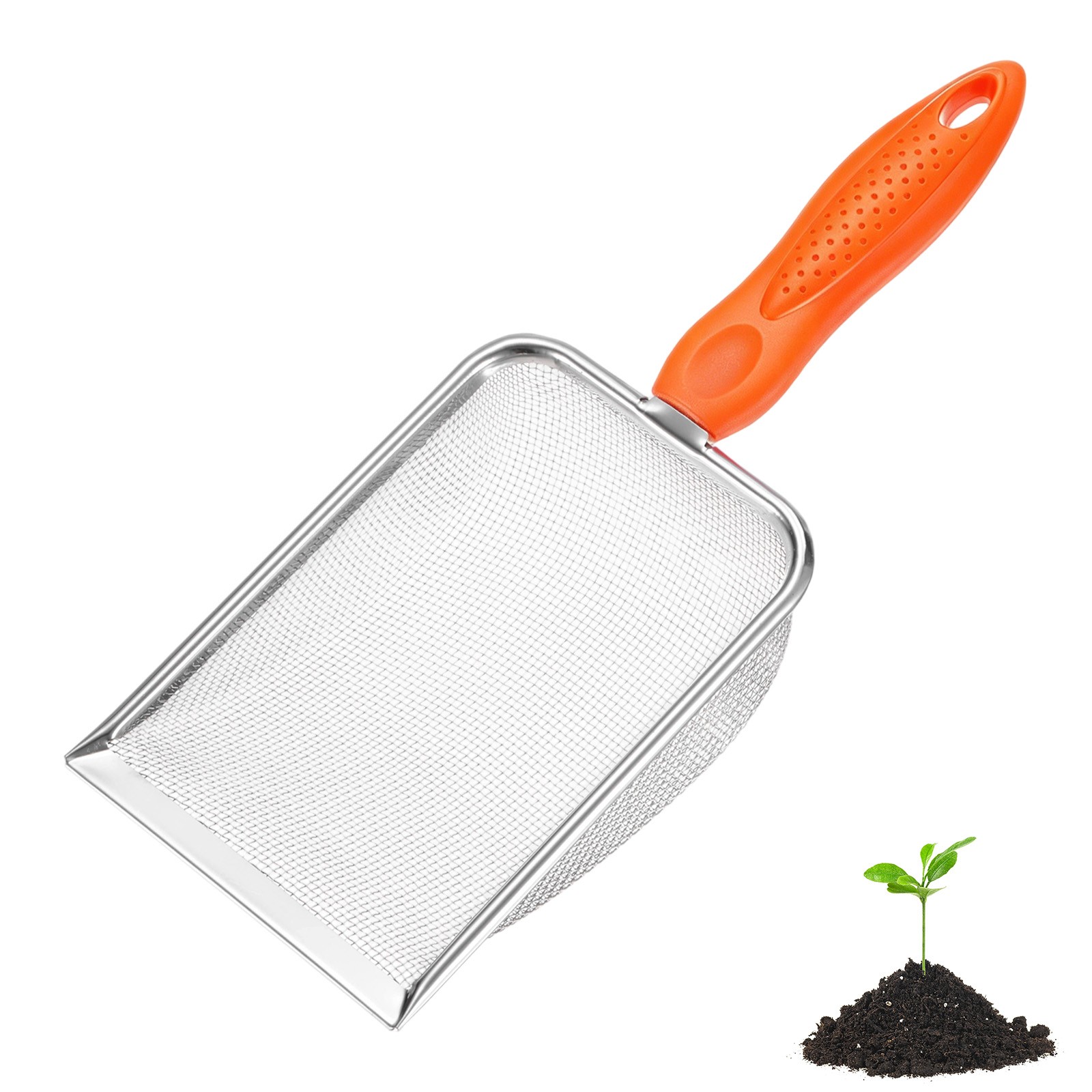 1.5 mm Mesh Stainless Steel Gardening Soil Sifter for Rock [White, Orange]