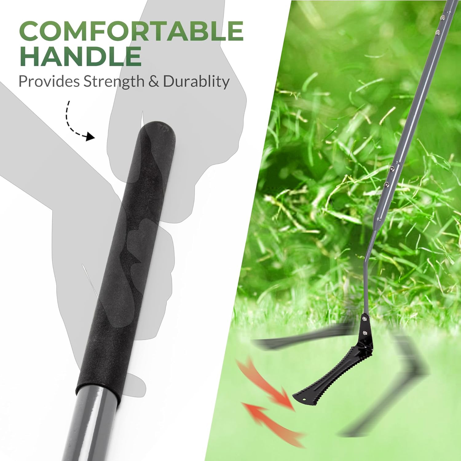 48-Inch Long Handle Grass Whip, Scythe with Double-Edged Serrated Steel Blade, S