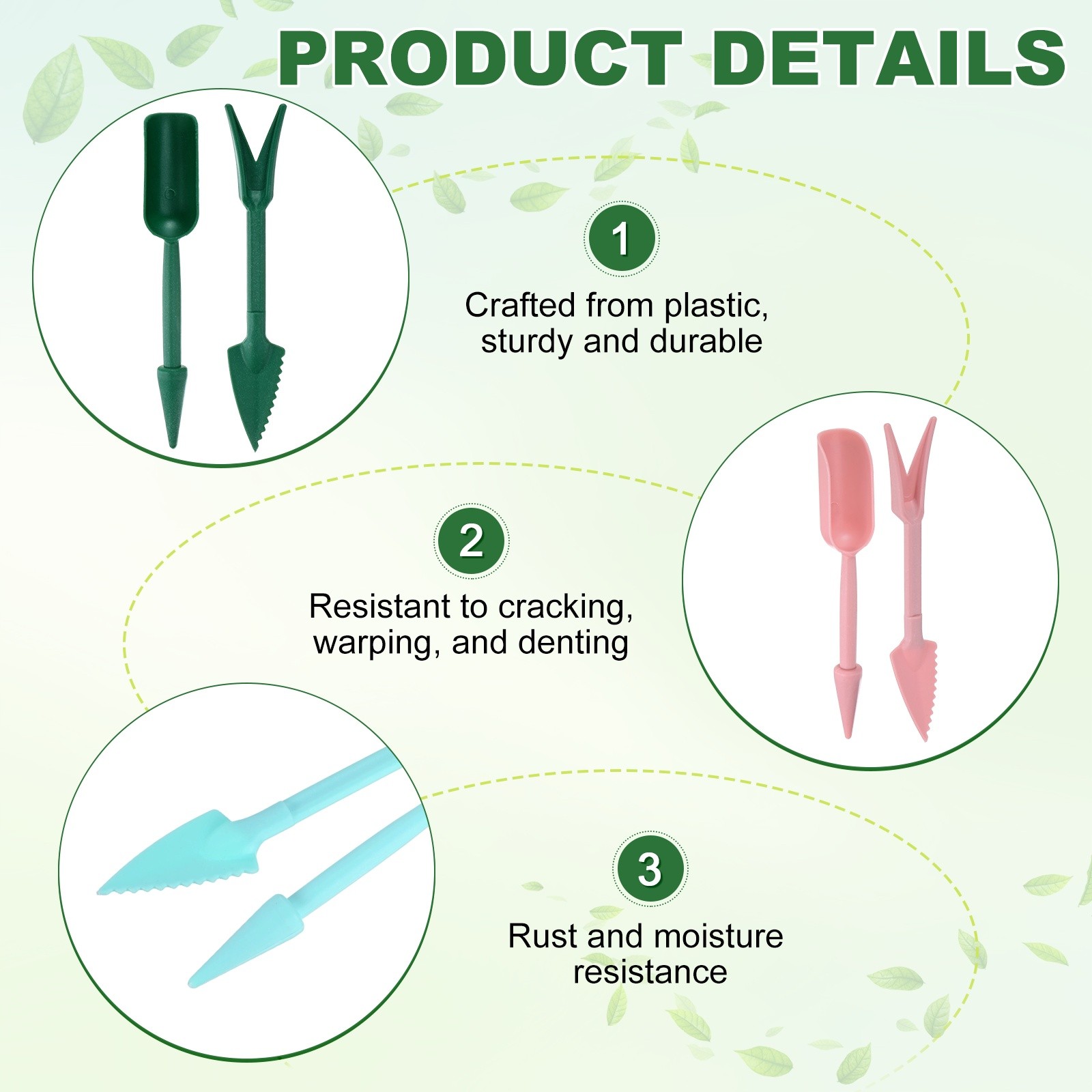 6-Set Mini Gardening Tools, 2-in-1 Garden Hand Tools Set [Green,Blue,Pink]