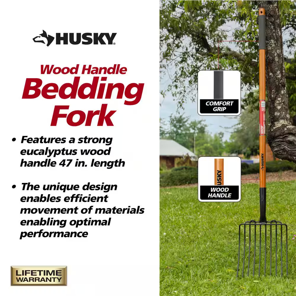 47 In. Wood Handle 10-Tines Welded Bedding Garden Fork