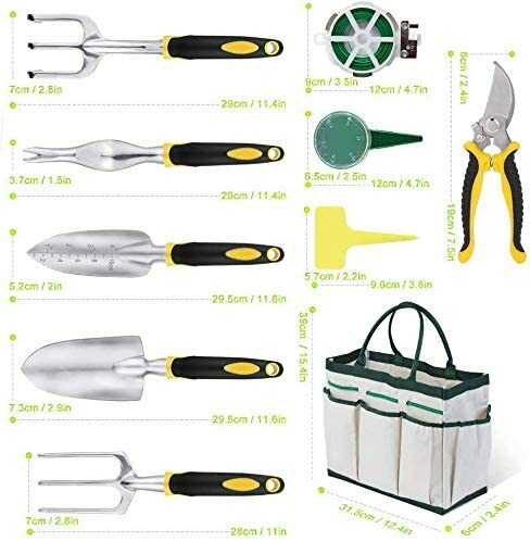 12PCS Garden Tools Set Aluminum Heavy Duty Tools Garden Glove Organizer Tote Bag