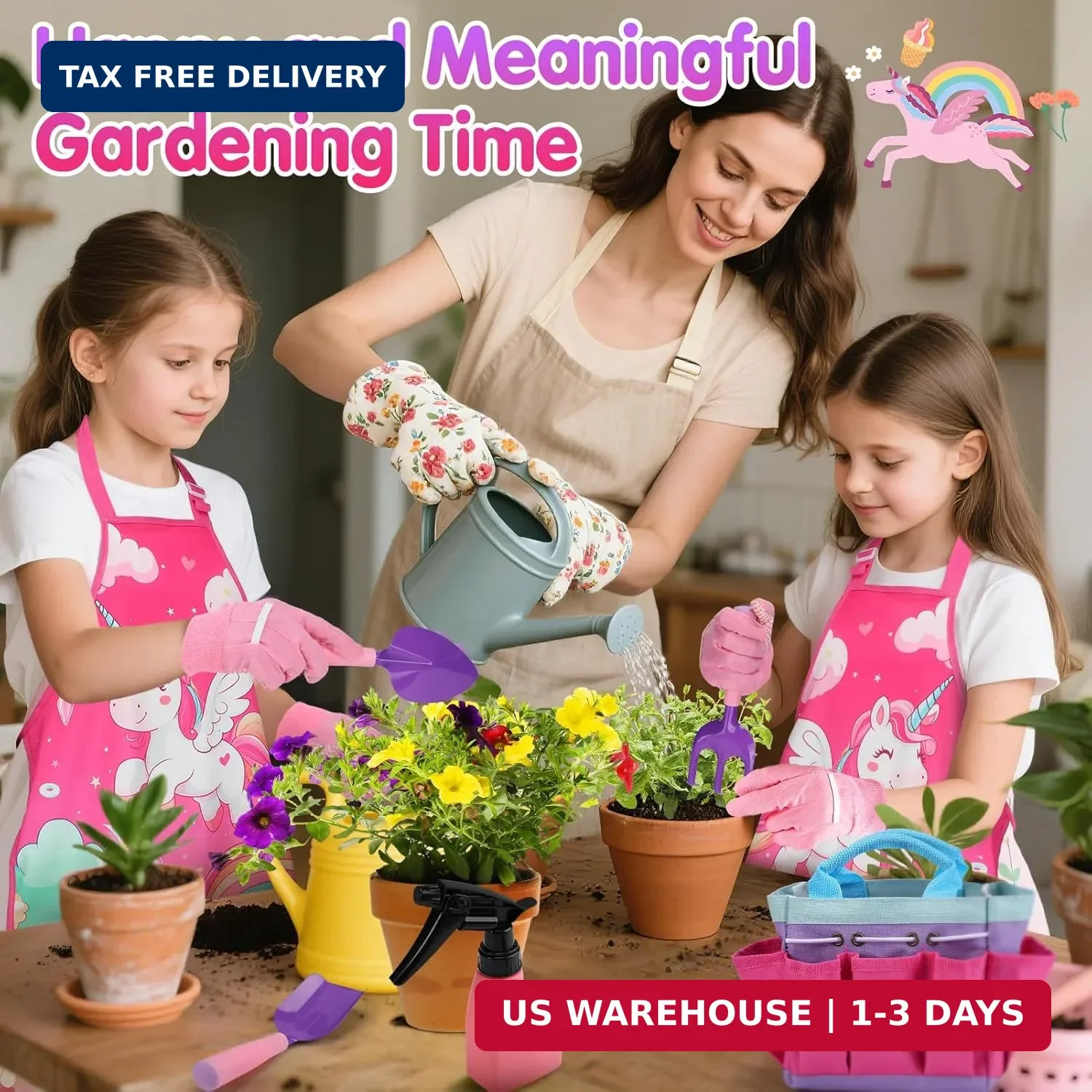 Kids Gardening Tool Set – Garden Tools for Kids with Shovel Trowel Rake Apron Gl