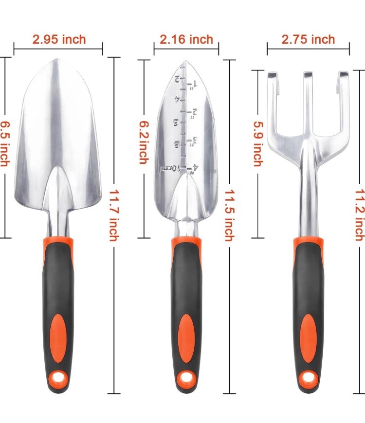 **3PCS Garden Tools Set Heavy Duty Shovel Trowel Hand Rake Ergonomic Handle**