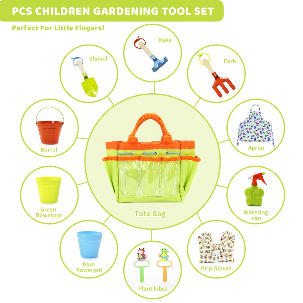 Kids Gardening Tools Set 12 PCS Toddler Gardening Outdoor Toys Gift for Age 3-8
