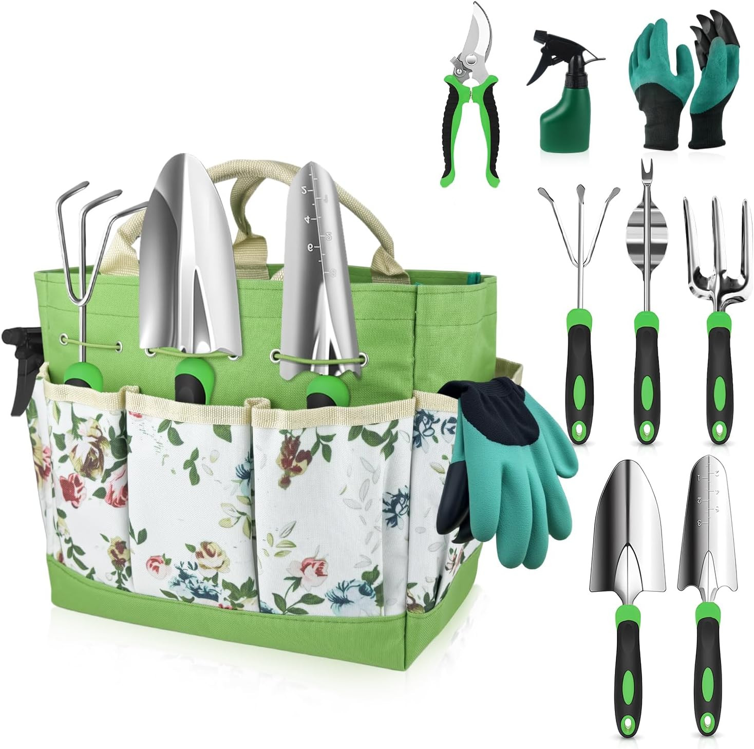 Garden Tools Set, 8 in 1 Heavy Duty Garden Tools Kit, Stainless Steel Ergonomic