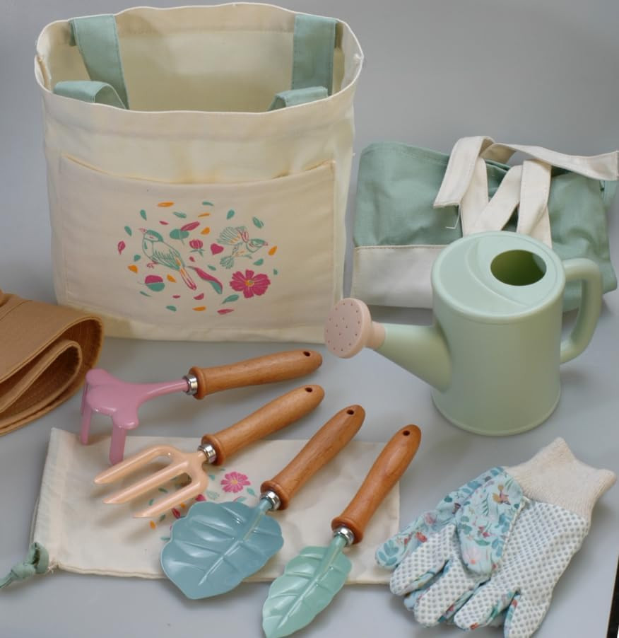 9PCS Gardening Set Toys for Kids, Quality Garden Tool Kit Includes Tote Bag, Glo