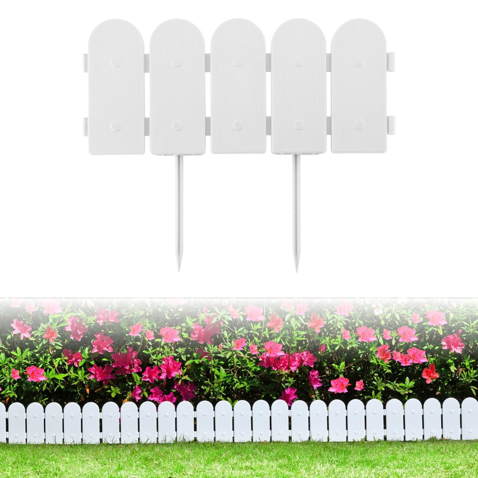 Evelyne Garden Border Edging: Wooden Fence Design – 8pcs White Yard Landscapi…