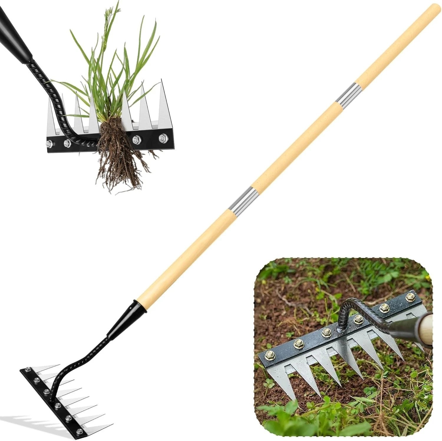Compact Iron Weeding Rake 2.0 – Ultimate 8 Tooth Tool for Flower Beds & Lawns