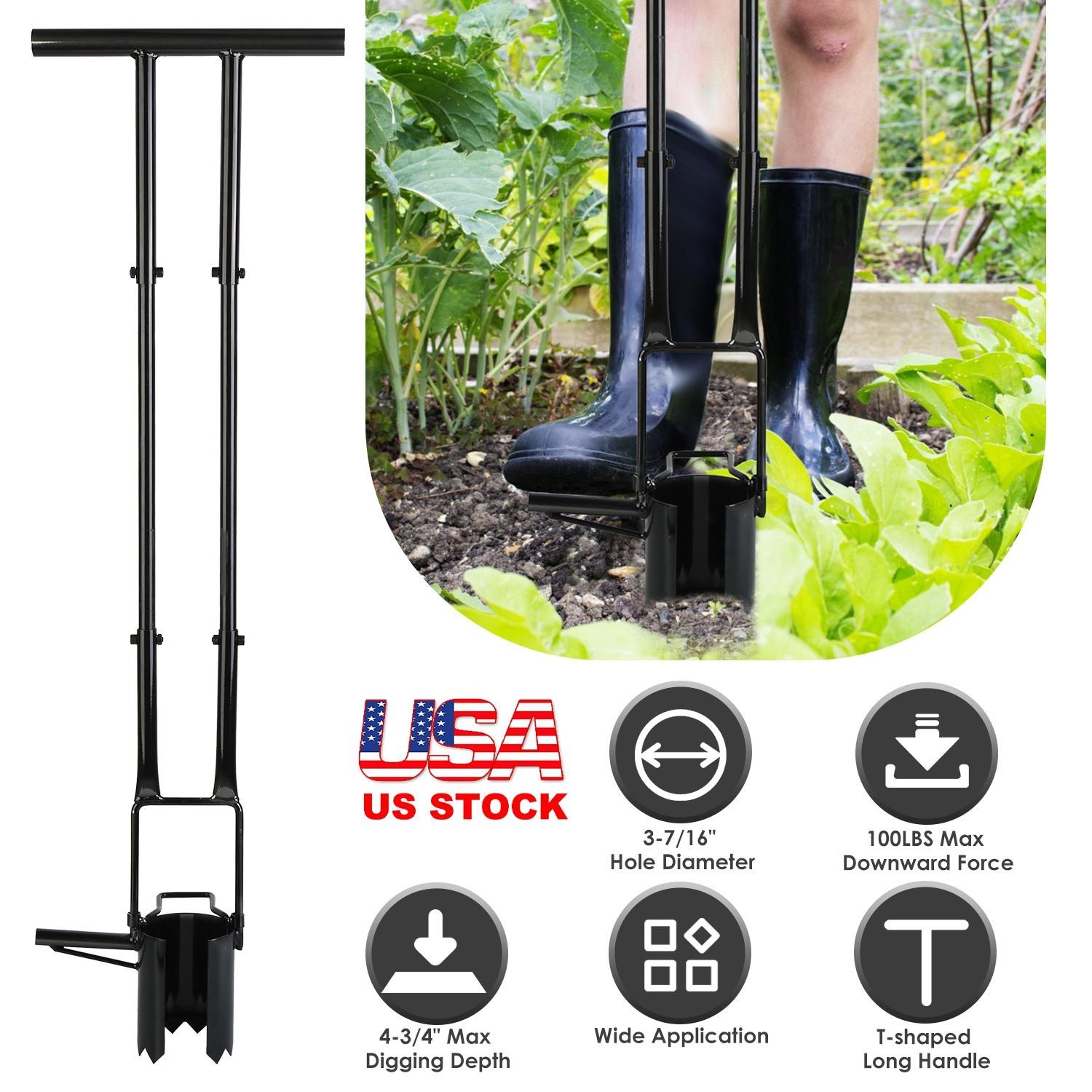 5-in-1 Bulb Planter Tool Long Handle Gardening Transplanter w/ Gloves Brush Base