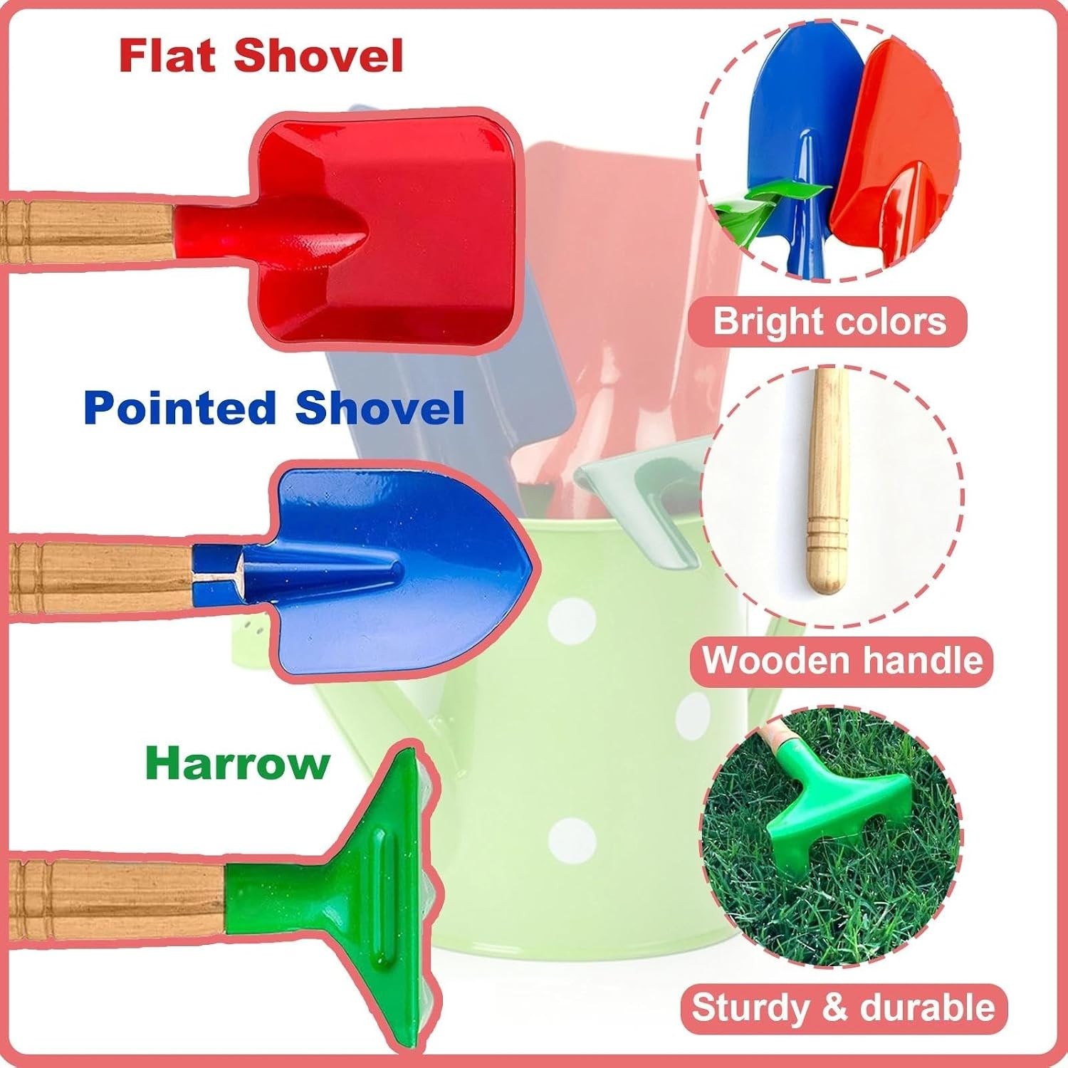Engaging Kids Gardening Set – 6 Durable Tools with Safe Wooden Handles, 8-Inch