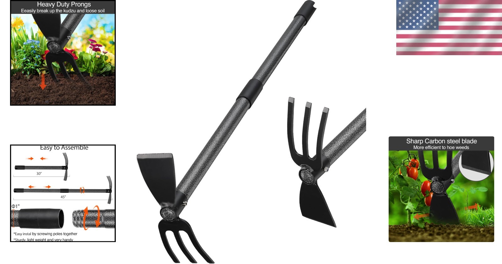 Ergonomic Gardening Hoe & Hand Tiller with 45-Inch – Durable & Lightweight