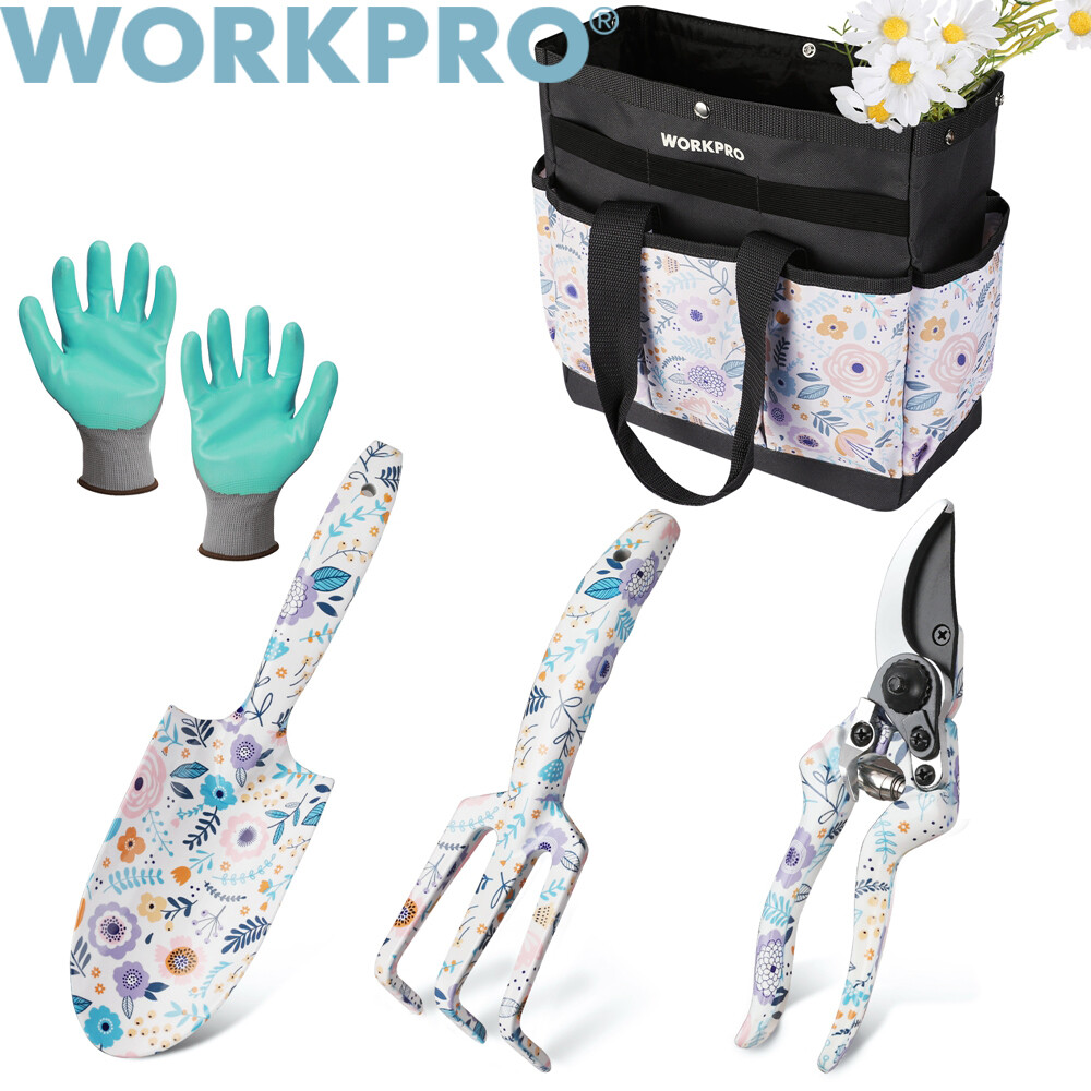 WORKPRO 5PC Garden Tool Set Heavy Duty Gardening Hand Tool Set w/Garden Tool Bag