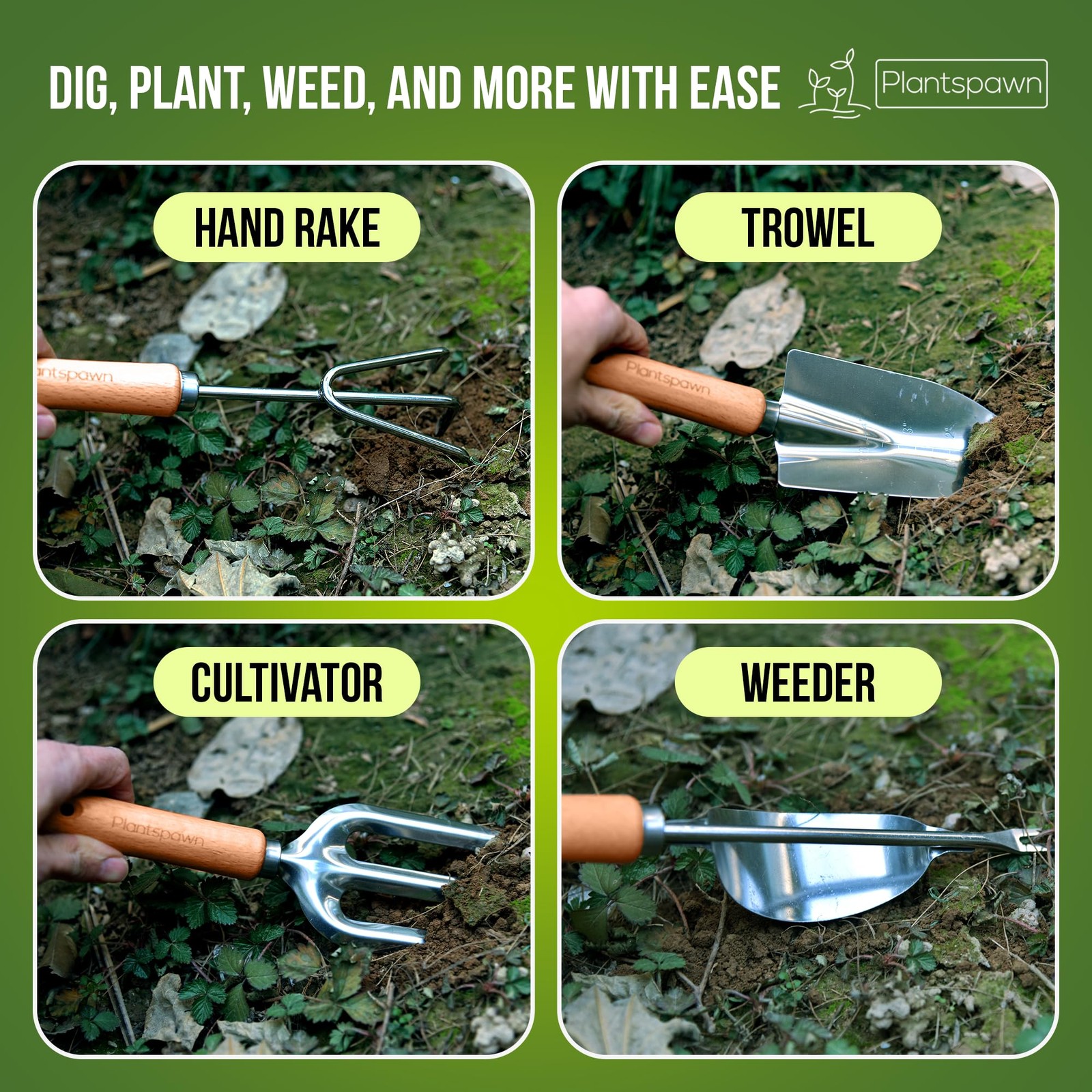 9 PCS Gardening Tools Set, Bag, Heavy-Duty, Wooden Handles, 15 Plant Tags