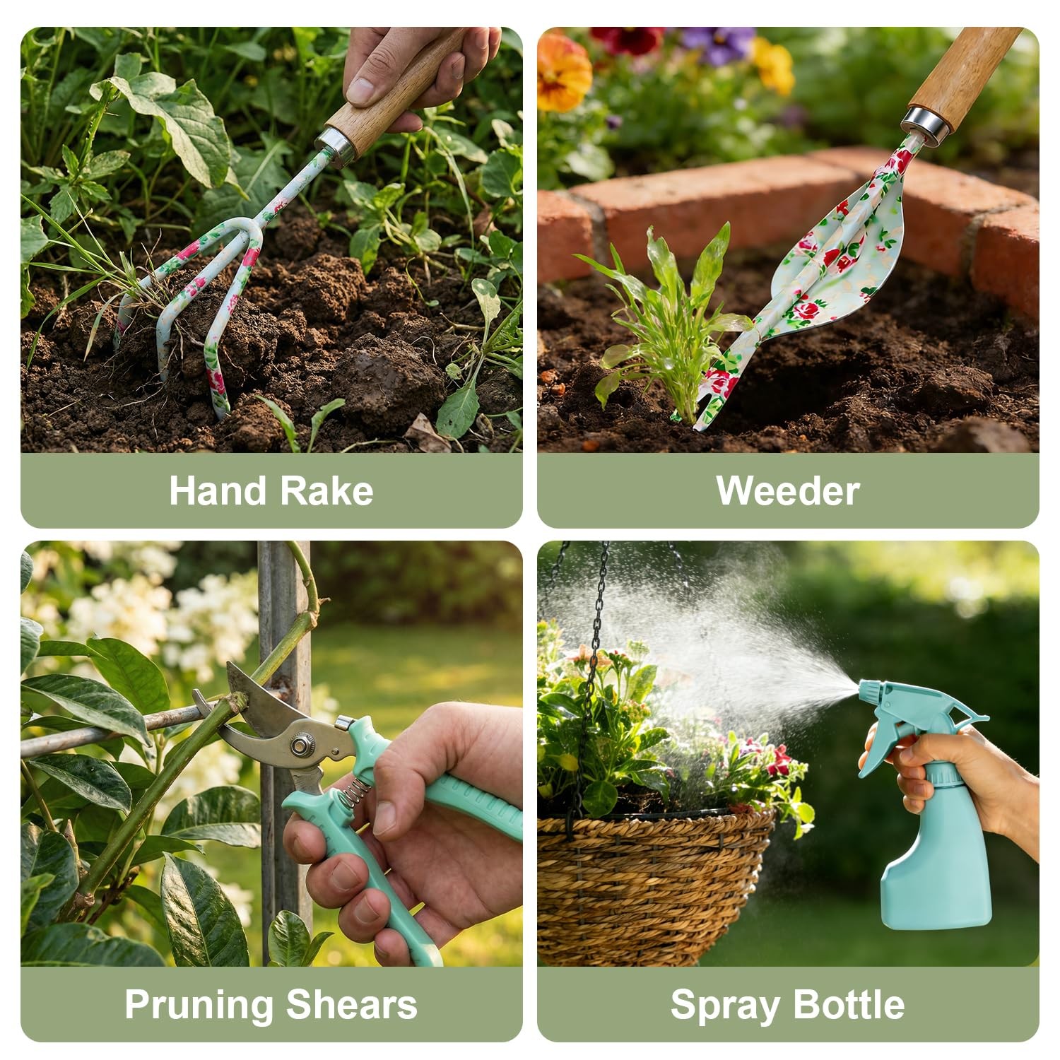 New WANCHI Light Green Gardening Set, 10-Piece Garden Tool Kit with Trowel, Hoe