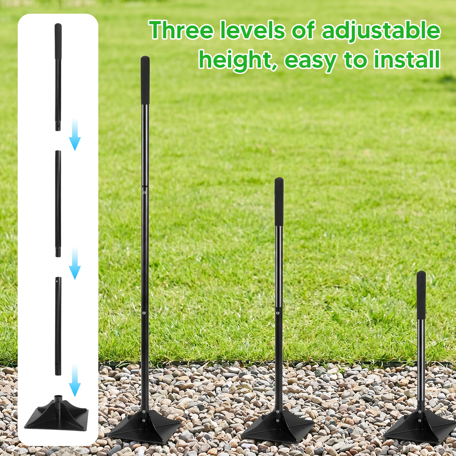 8x8in Detachable Steel Garden Tamper with Comfortable Rubber Grip Manual Garden