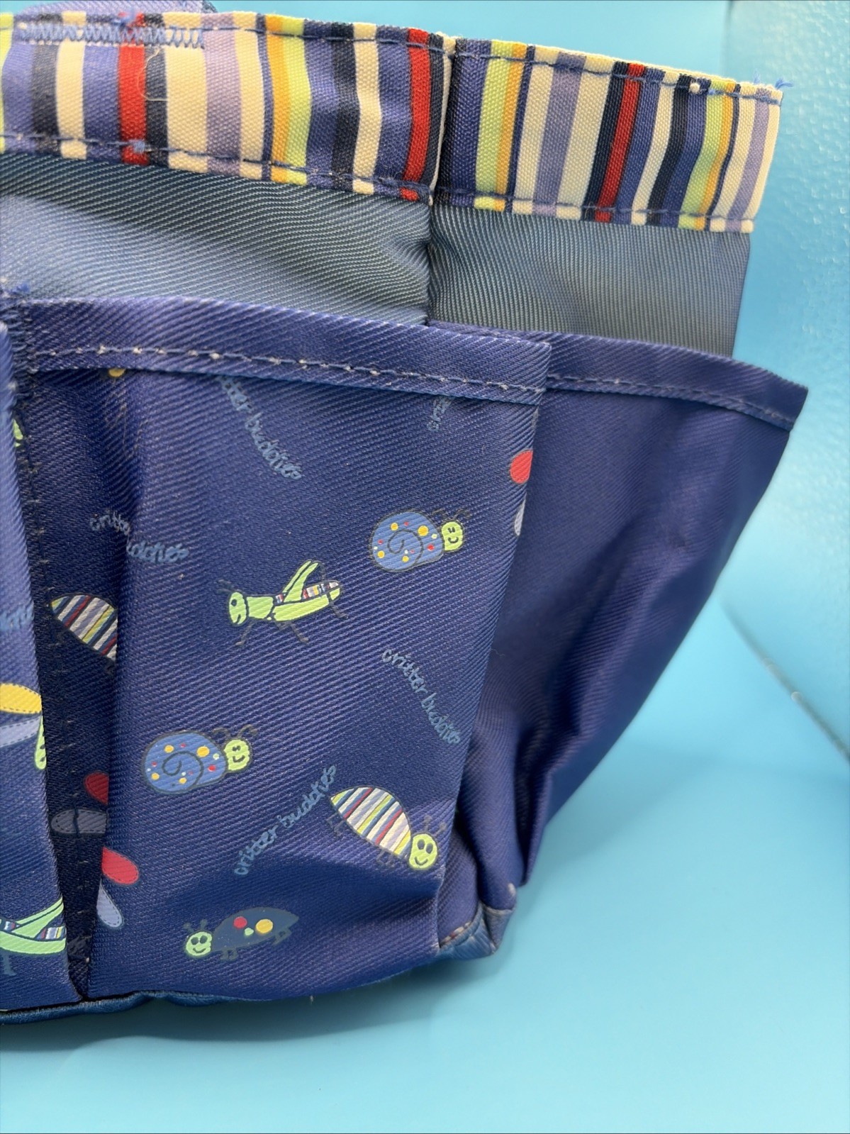 Kids Garden Tool Bag Organizer Multi Pocket Tote Craft Storage Blue Insect Print