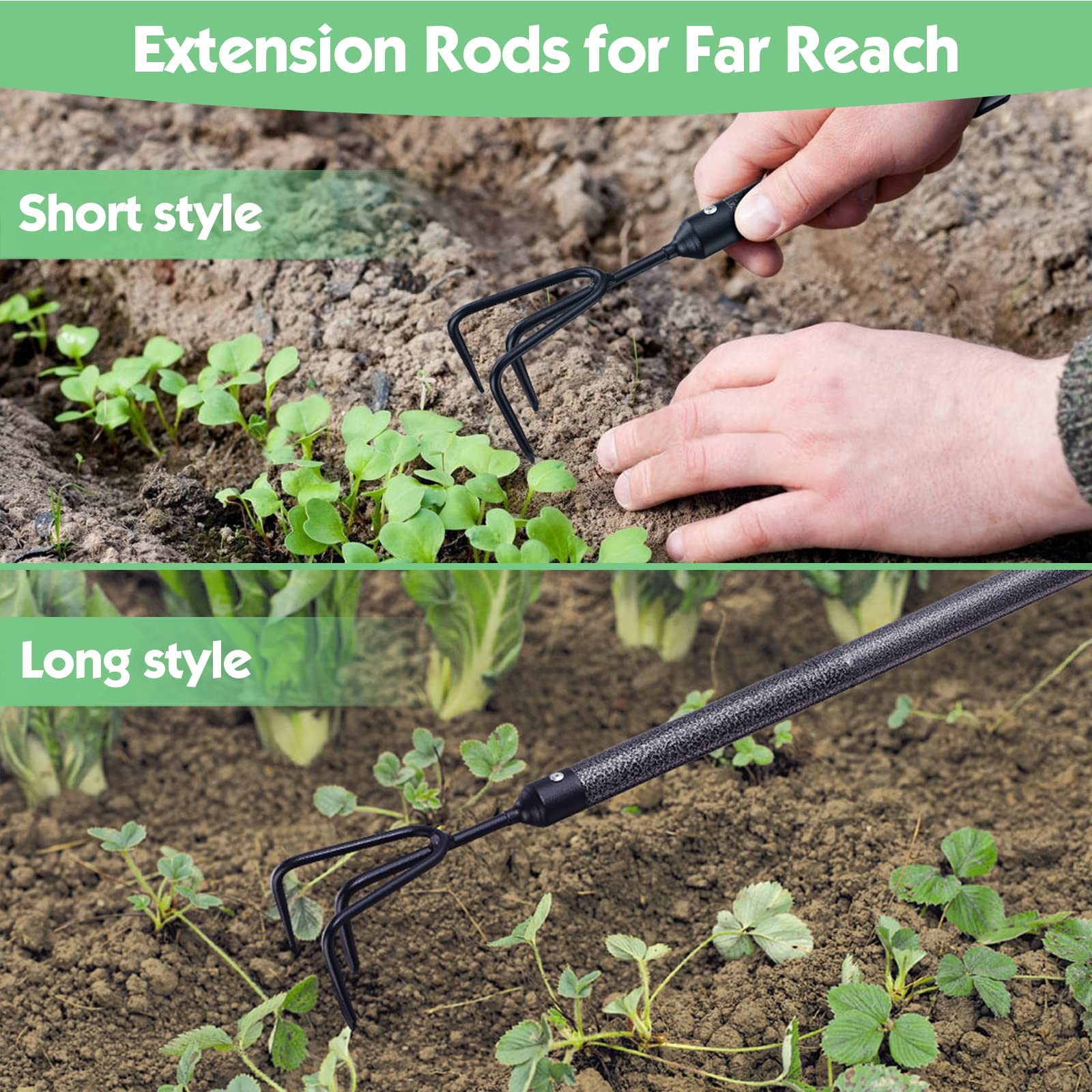 5 Pcs Heavy Duty Garden Tool Set Extended Handle Trowel Rake Weeder Kit