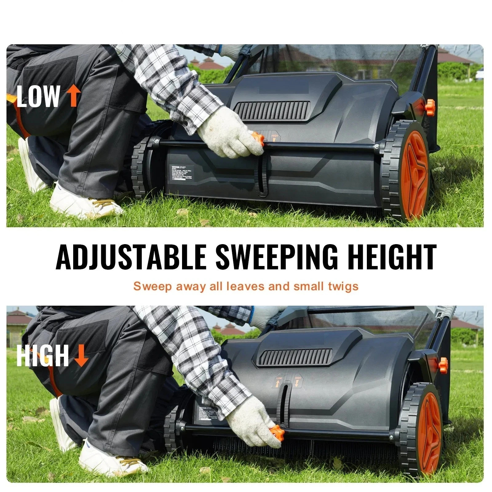 Push Lawn Sweeper, 21inch Leaf & Grass Collector, Strong Plastic Wheels & Heavy
