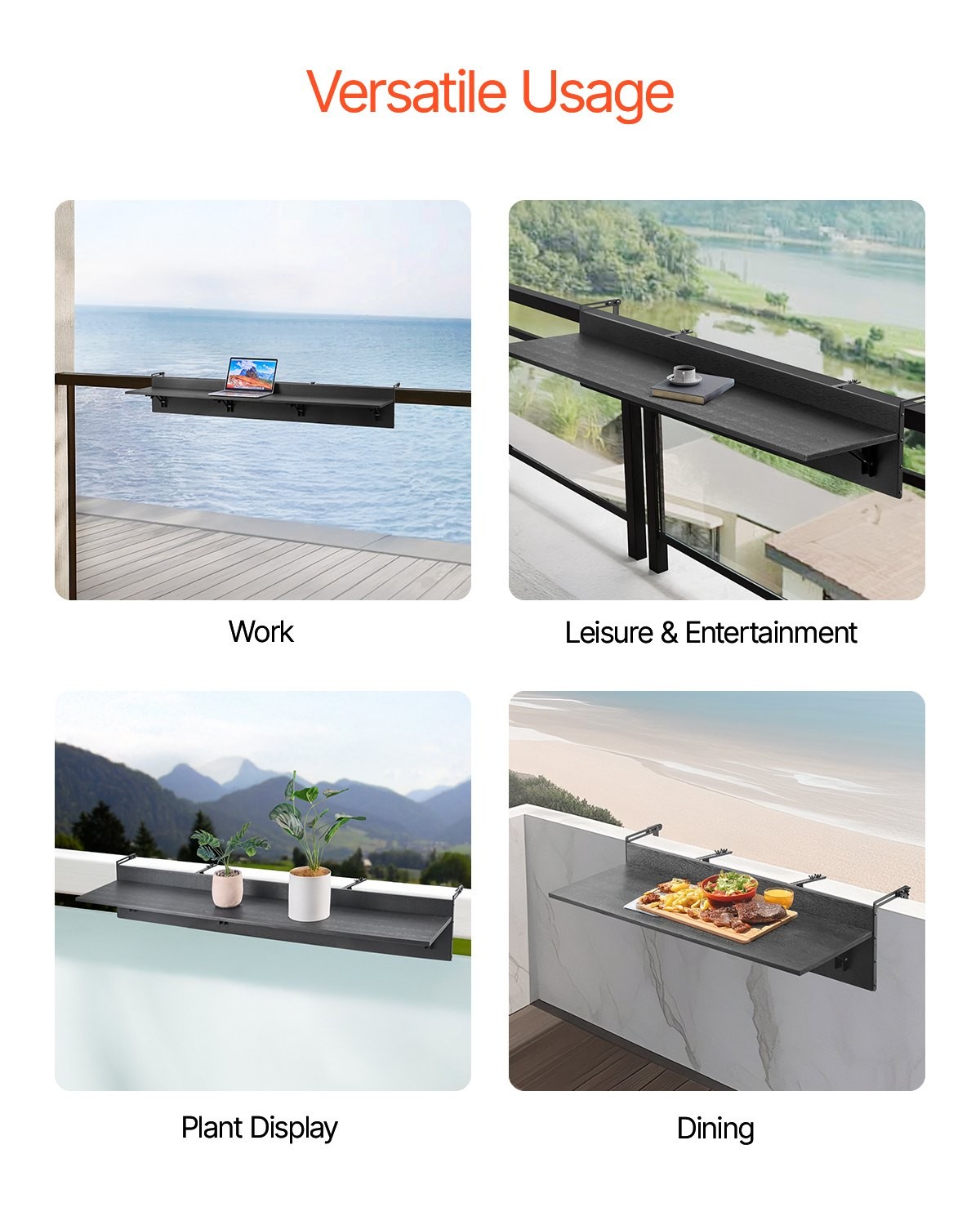 Balcony Hanging Table,12 x 59 in Folding Balcony Railing Table,Outdoor Balcony B