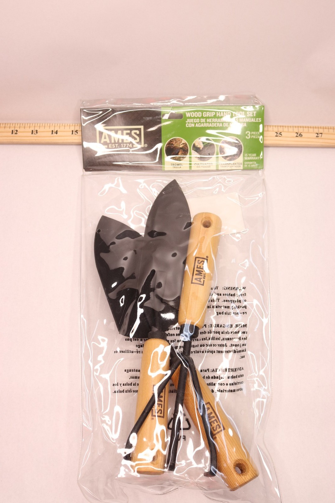 Ames 3-Piece Wood Handle Trowel, Cultivator, and Transplanter Garden Tool Set