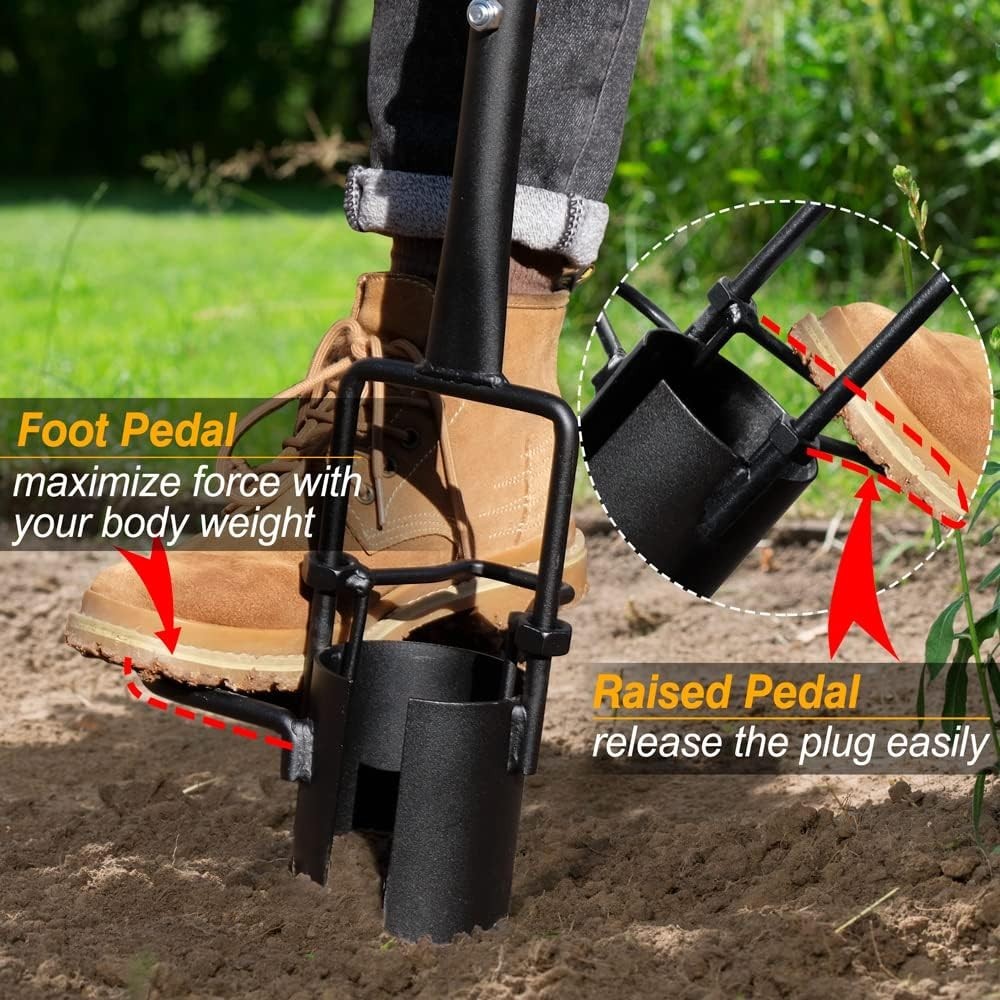 Planter Tool Long Handle Serrated Base Gardening Bulb Transplanter w Soft Grip