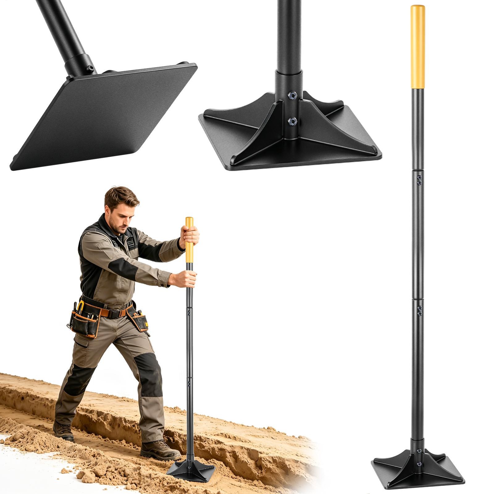 Tamper Tool: Heavy Duty 8″X 8″ Steel Ground Tamper Tool for Garden Yard, 47″Long