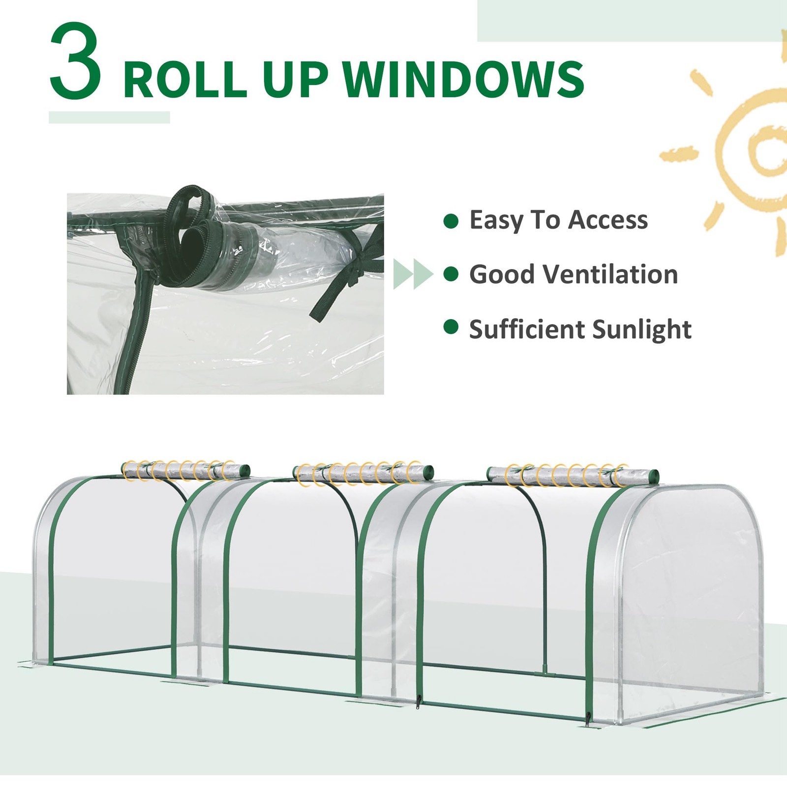 Outsunny 10 X 3 X 2.5 Mini Greenhouse Portable Tunnel Green House Roll-Up
