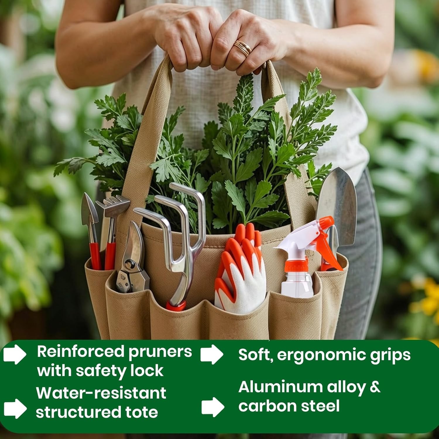 All-in-One 11-Piece Garden Tool Set with Lightweight Tote – Plant Care Made Easy