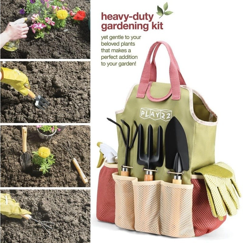 Garden Tools Set Hand Tools Women Pruner Trowel Fork Gloves Spray Bottle Kit New