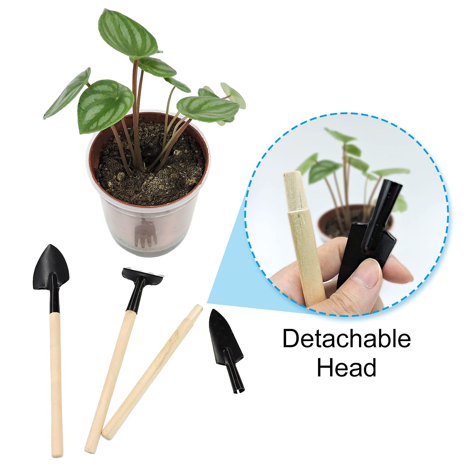 3 PCS Portable Mini Miniature Gardening Hand Tool Set Rake Trowel Shovel