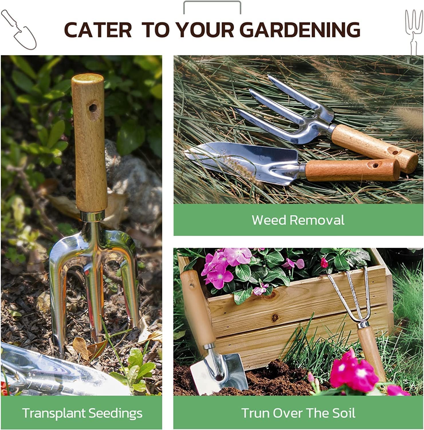 Gardening Tools Set Heavy Duty RustProof Garden Hand Tools Handbag 9 PCS