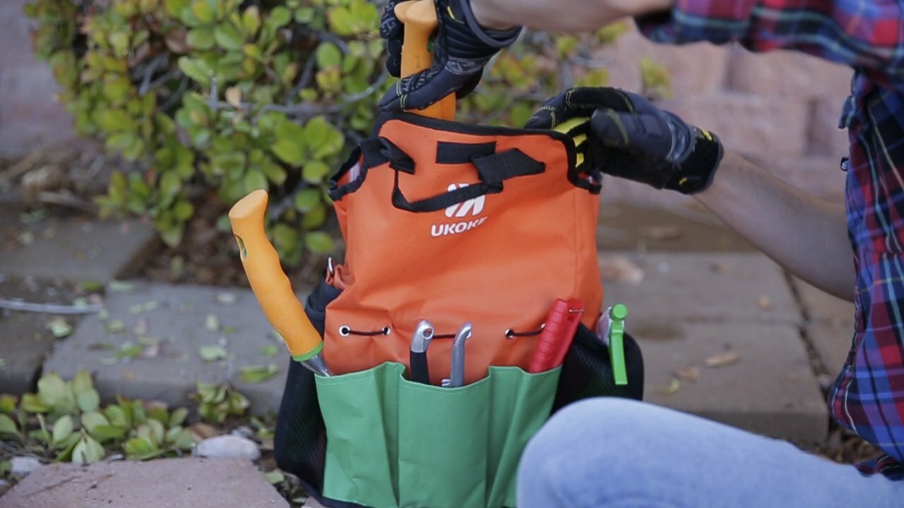 Ukoke 12 Piece Aluminum Garden Tool Kit & Gardening Apron with Storage Pocket