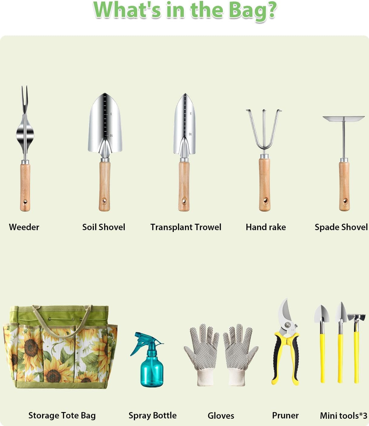 12Pcs Garden Tools Set, Heavy Duty Gardening Kit with Organizer Bag, for Digging