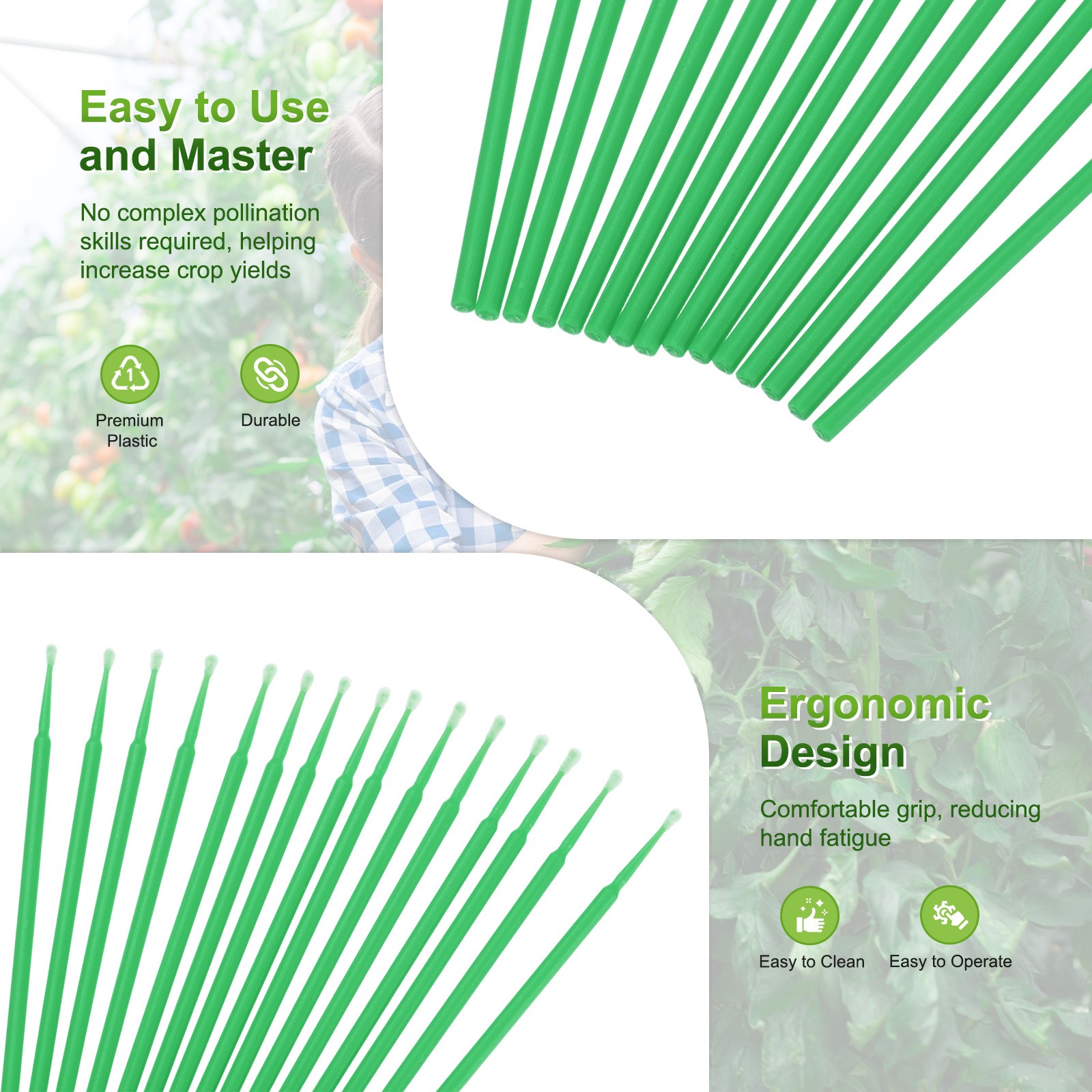 100-Pack Pollinator Brush, 0.08″ Plastic Vegetable Pollinator Pen [Dark Green]