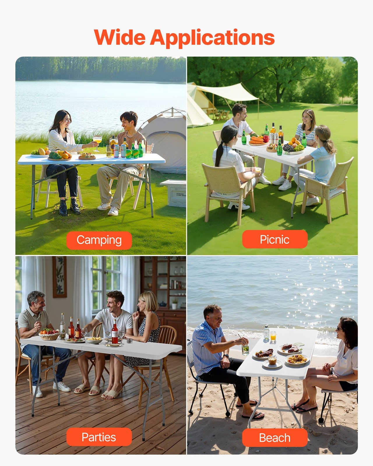 Folding Table,6 Ft Heavy Duty Portable Fold-in-Half Utility Table,Indoor Outdoor