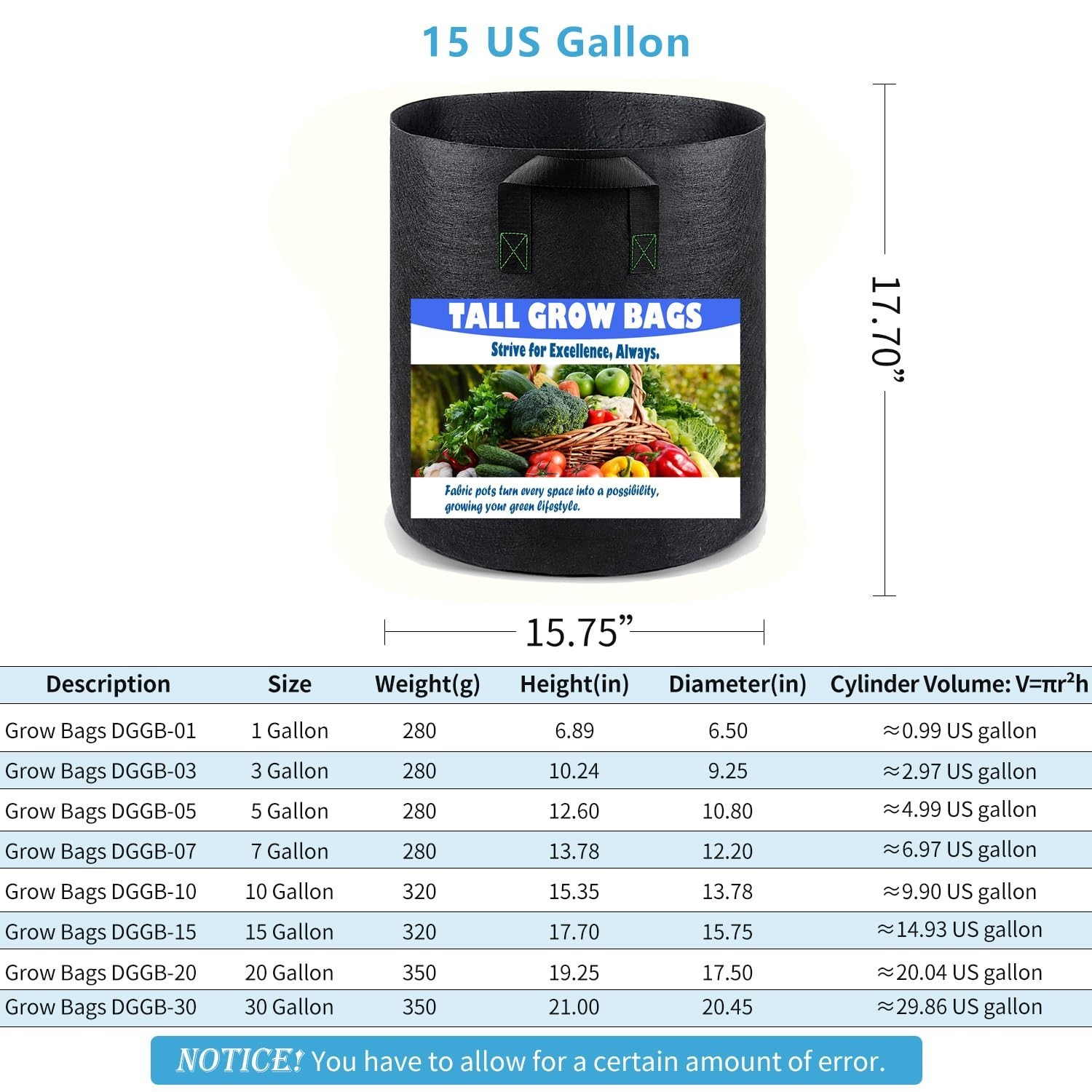 Tall Fabric Pots for Plants, 15 Gallon 2 Pack | Heavy Duty Nonwoven, Aeration…