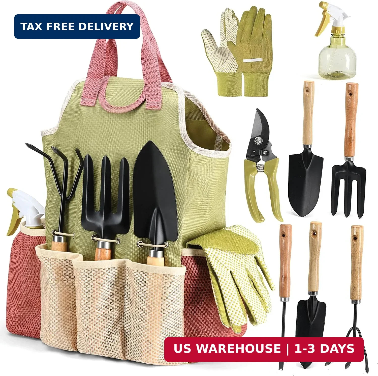 Gardening Tools Set of 10 – Complete Heavy Duty Garden Tools Set with Fashion Ha