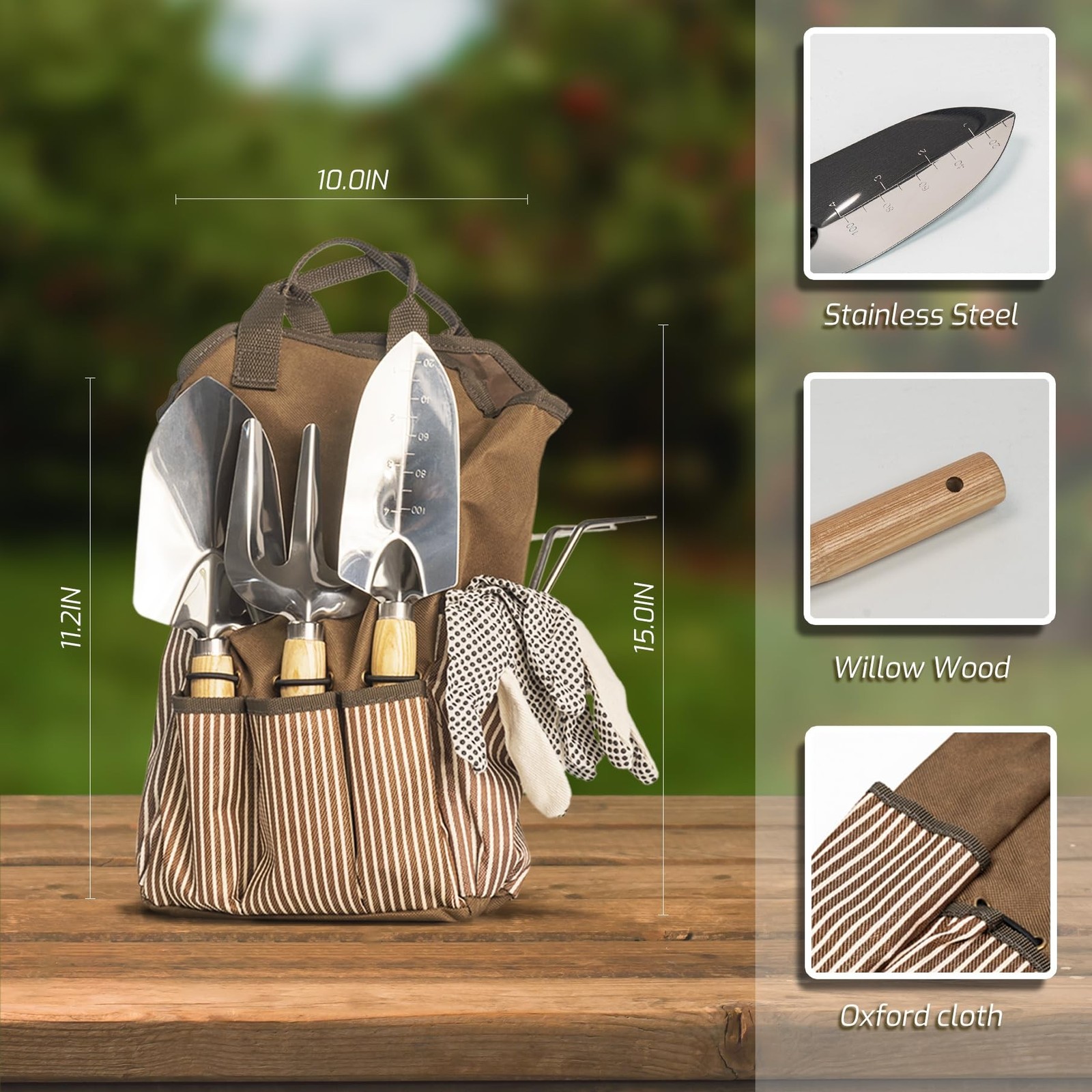 13-Piece Garden Tools Set with Tote Bag & Apron, Repotting Mat – Stainless St…