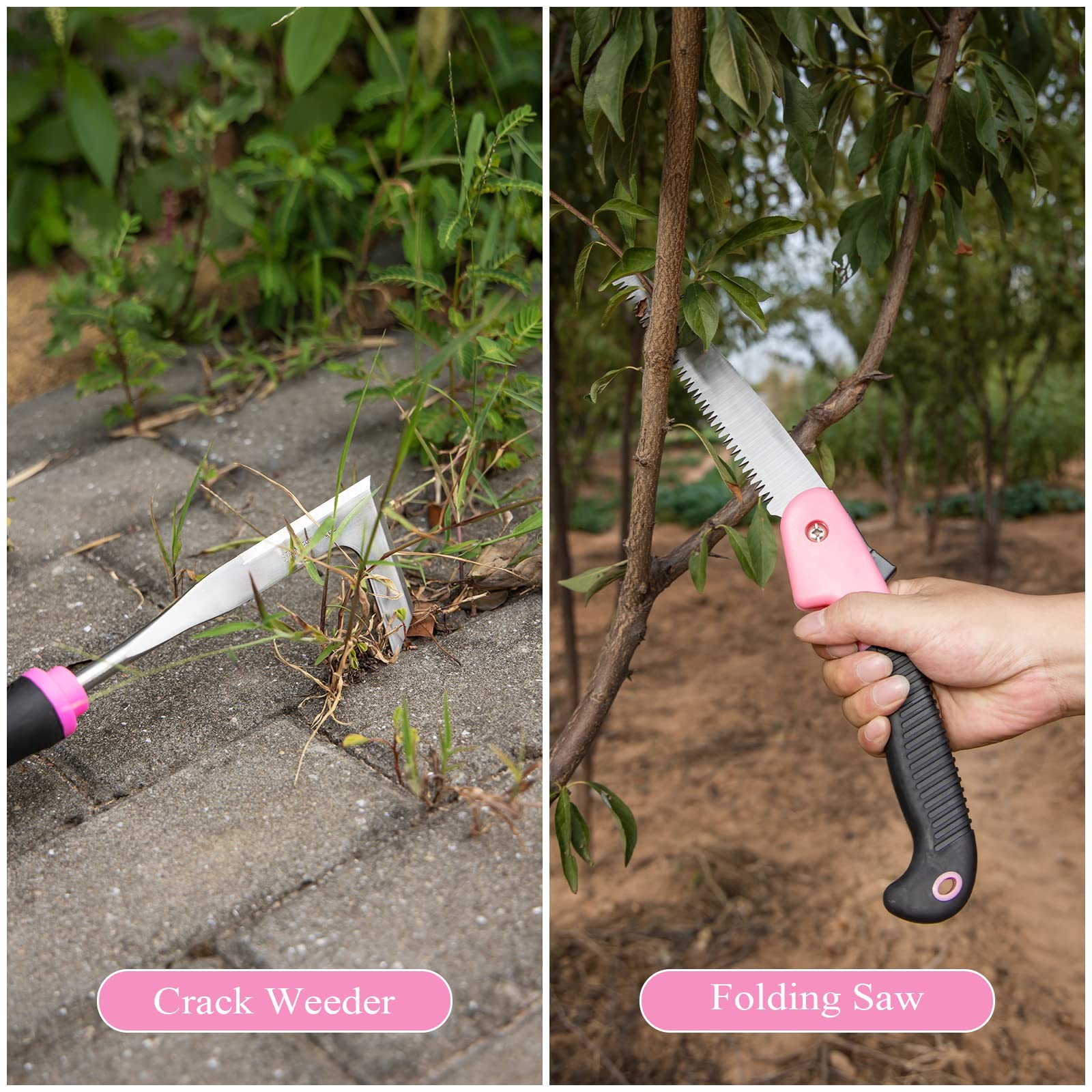 24 PCS Pink Garden Tool Set Heavy Duty Detachable Storage Bag Succulent Weed
