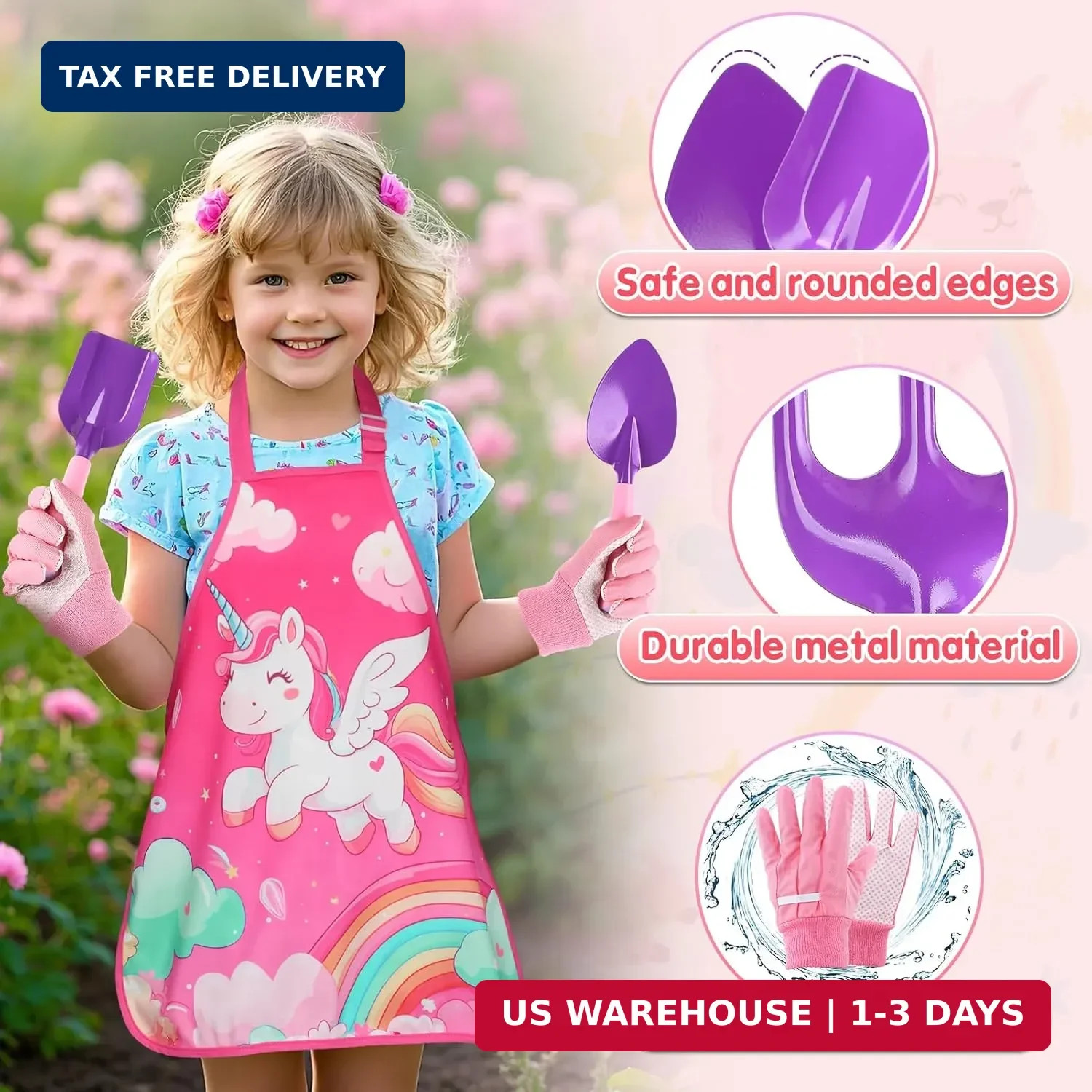 Kids Gardening Tool Set – Garden Tools for Kids with Shovel Trowel Rake Apron Gl