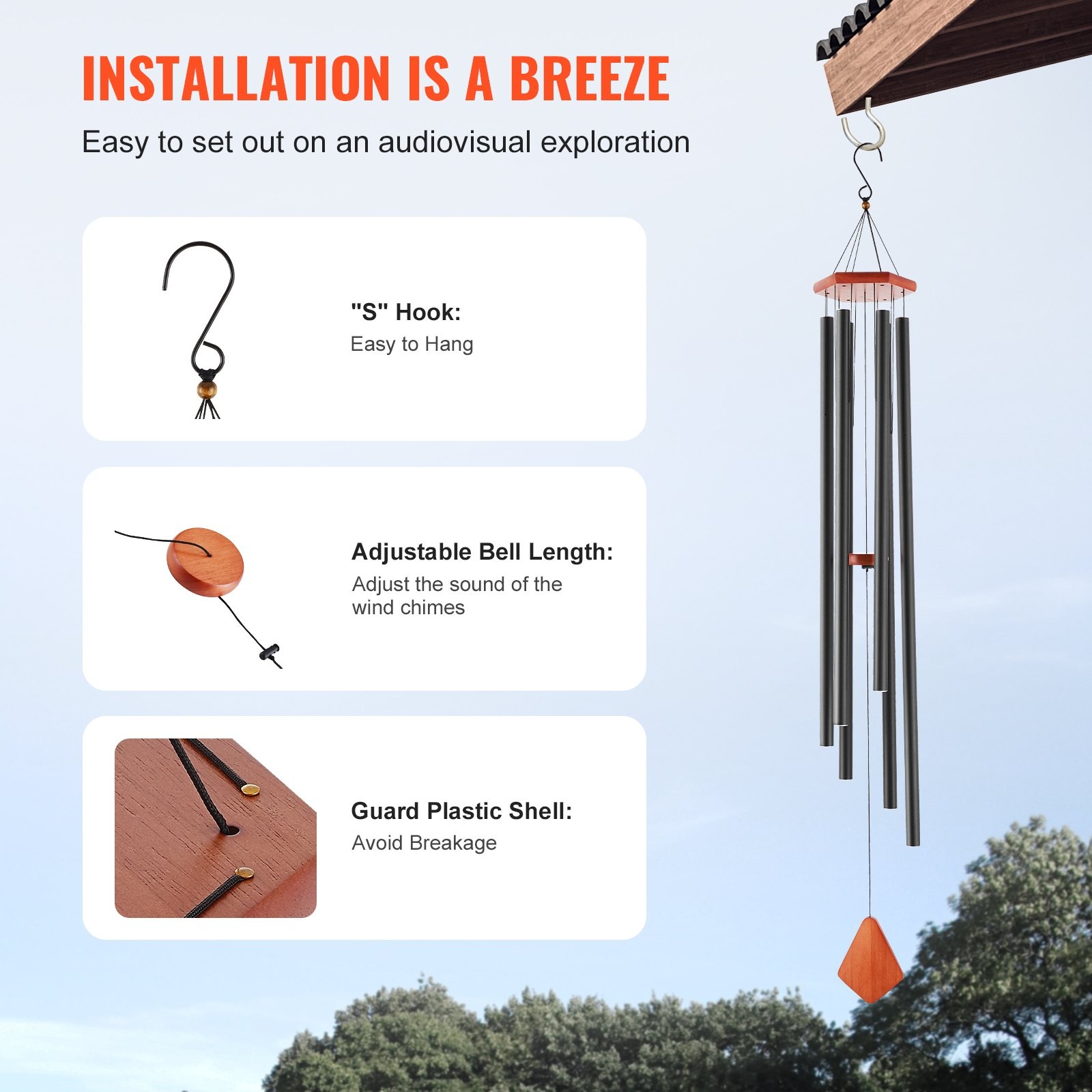 Wind Chimes for Outside,60 in,Deep Tone Wind Chimes with 6 Tubes,Unique Large Me