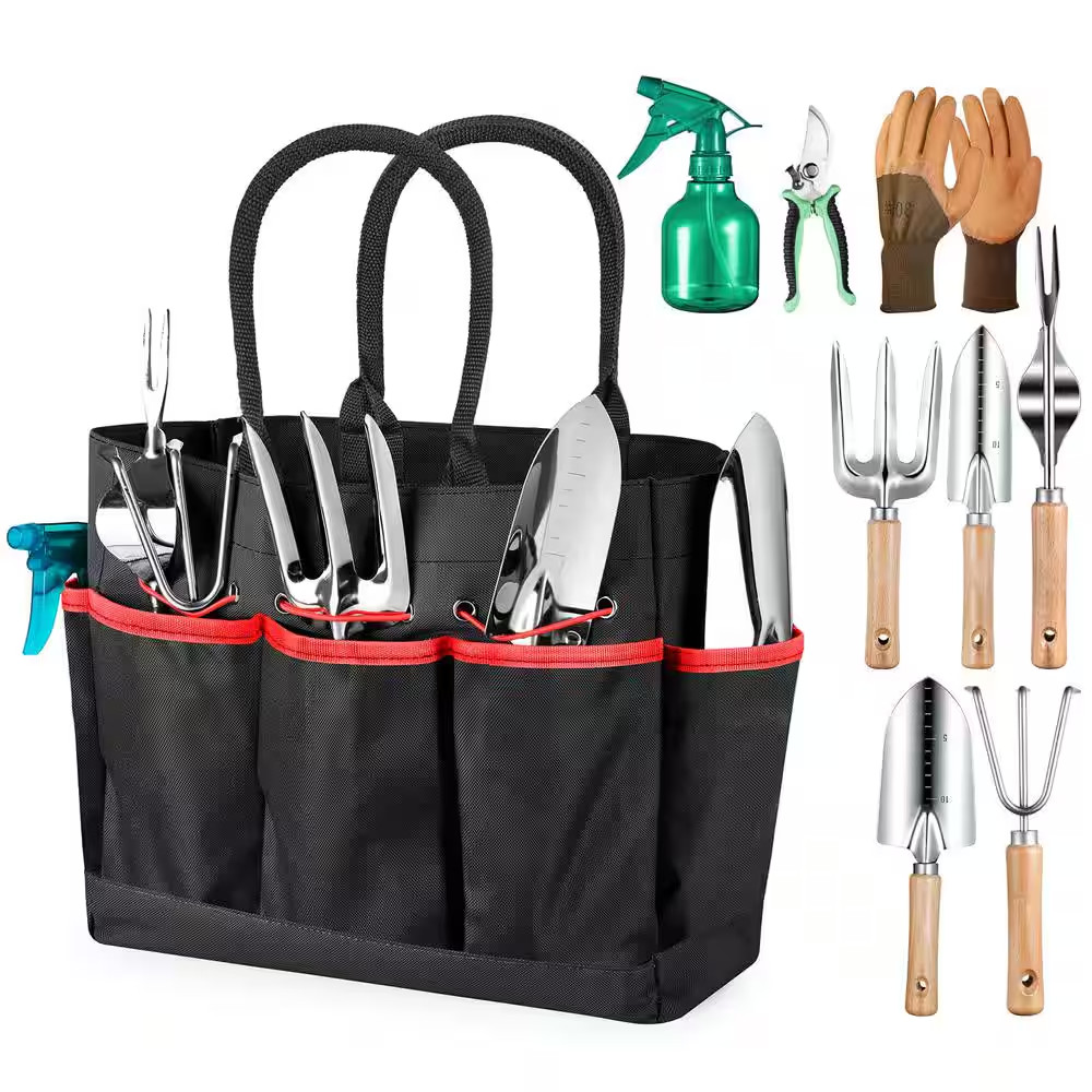 9-Piece Garden Tool Set, Heavy Duty Gardening Hand Tools with Fashion Organizer
