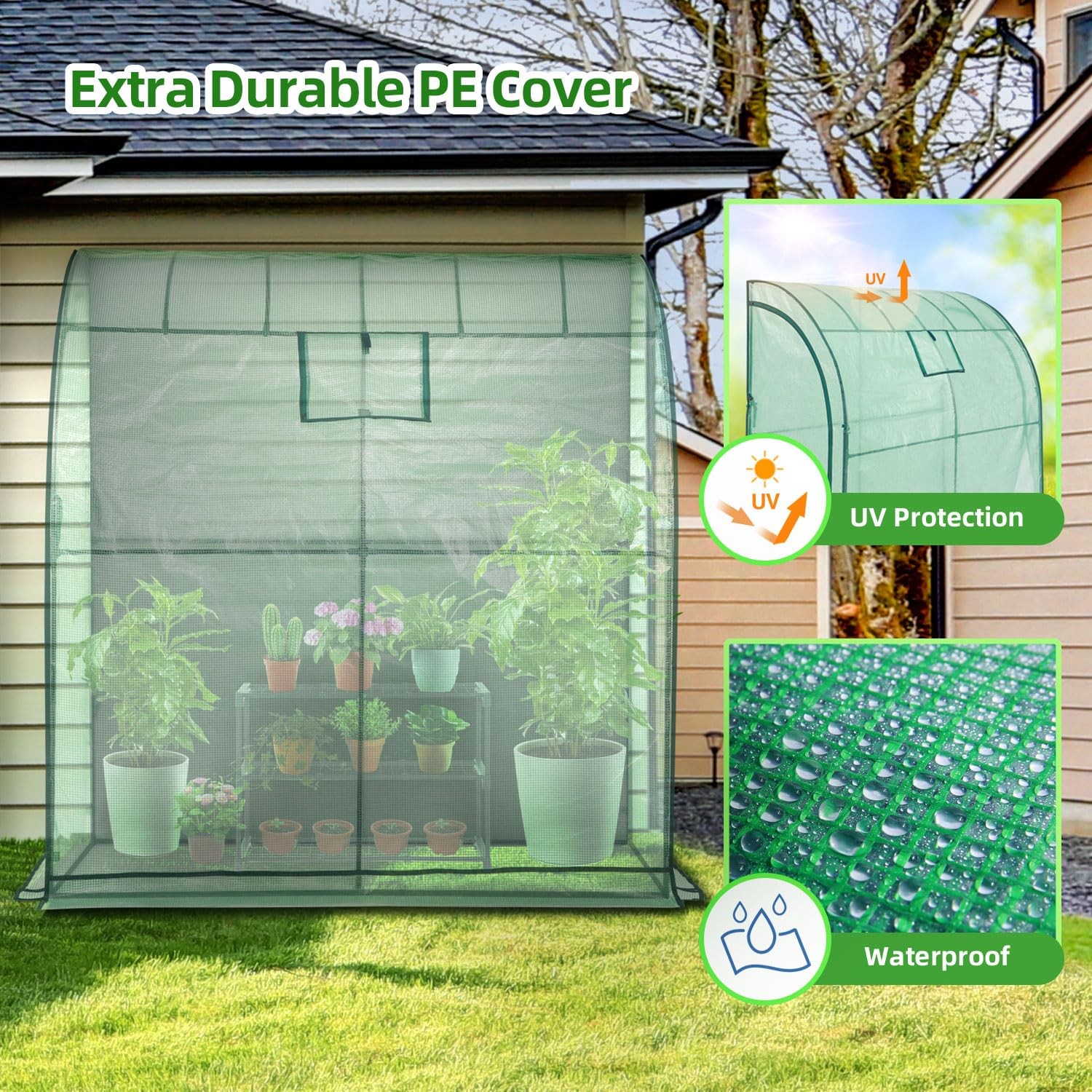 Lean-To 3-Tier Shelves Ohuhu Portable Walk-In Wall Mounted Green House Mesh