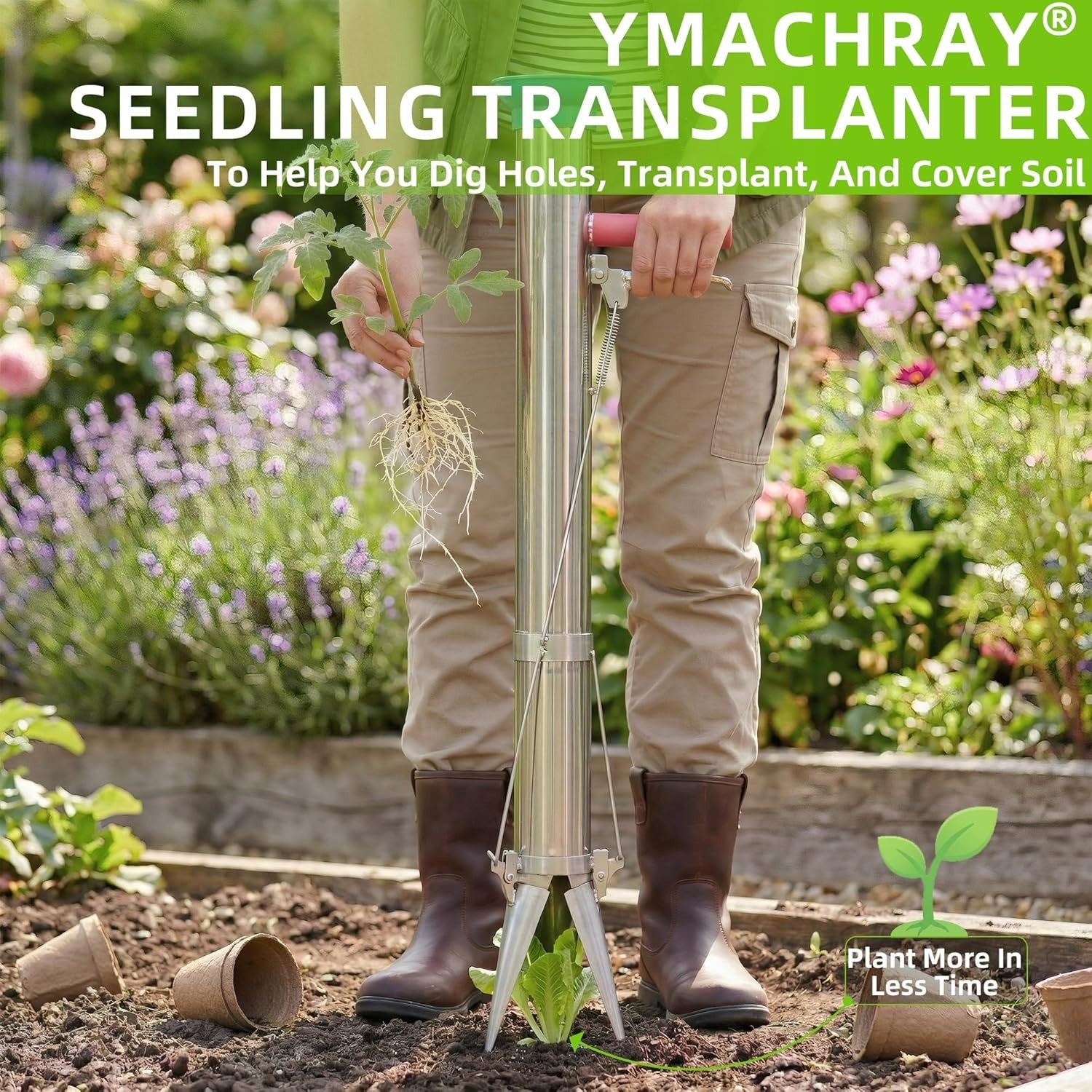 Long Handled Bulb Planter Tool Seedling Transplanter Manual Gardening