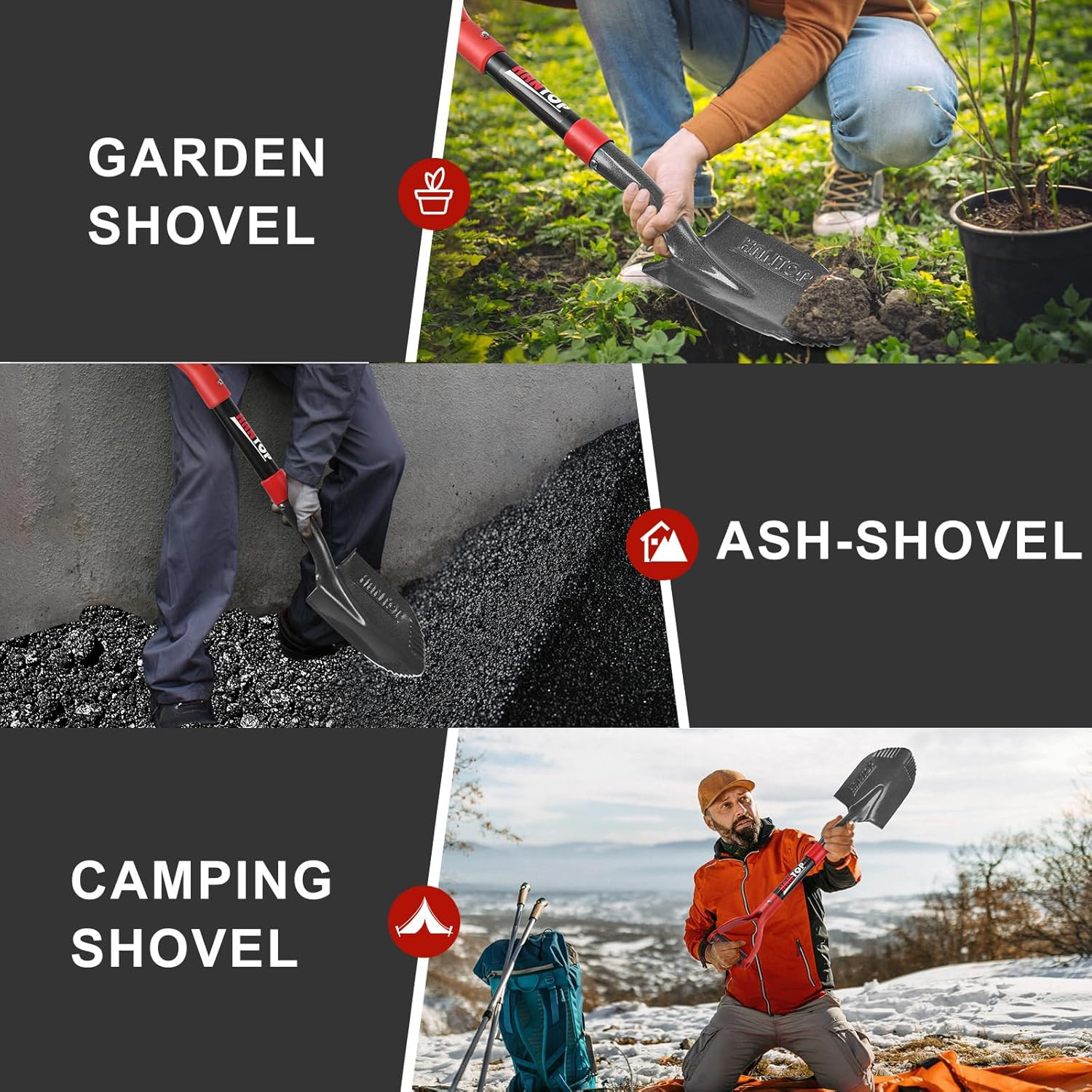 28 Inch Round Garden Shovel Short Handle Digging Spade with Sawtooth Blade