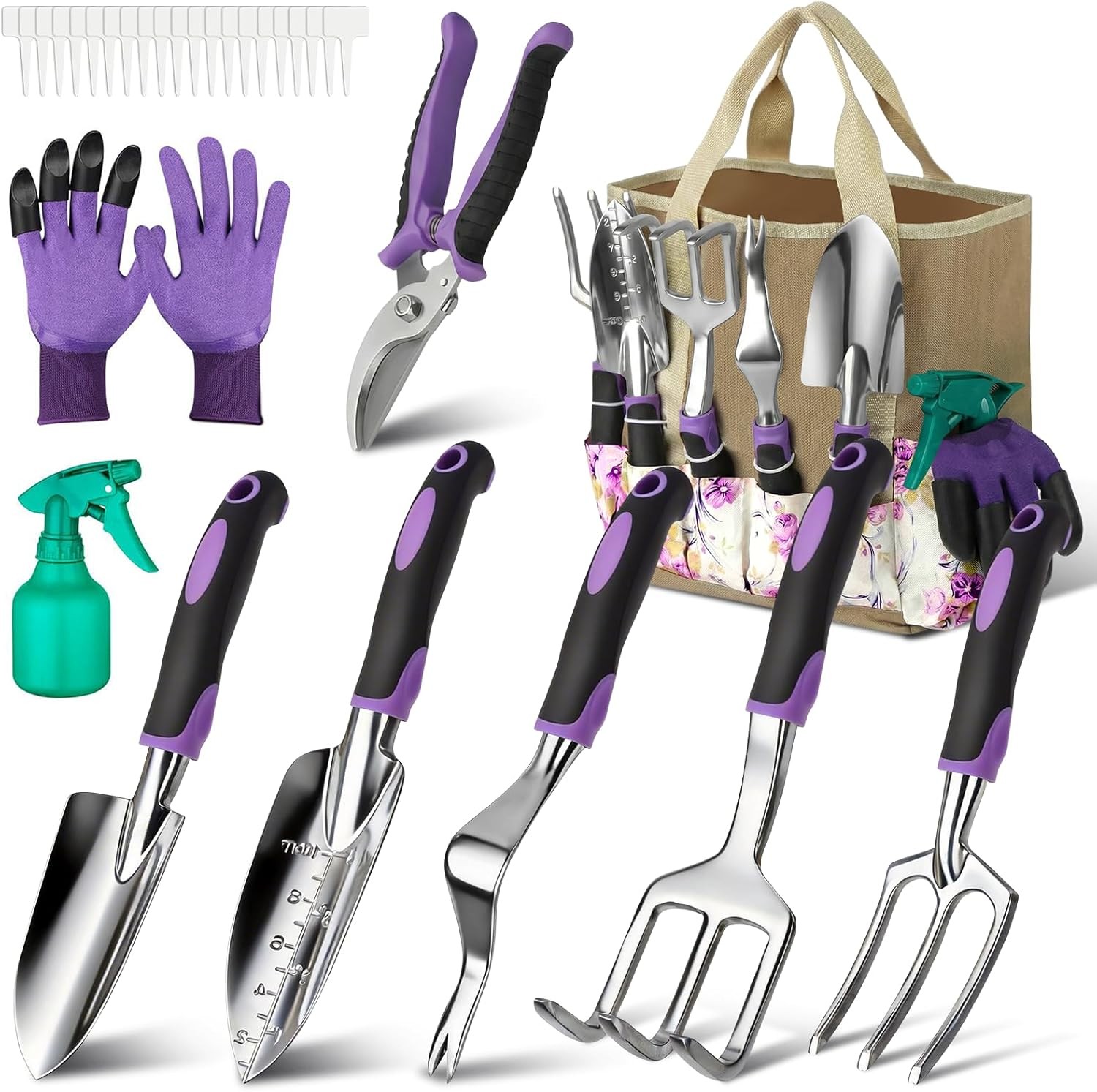 Home Garden Tools Set 30 Piece Stainless Steel Gardening Kit with Vintage Bag